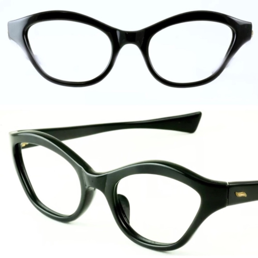 1950’s French Jet Black Cateye Eyeglasses, Prescription Ready, Made in France